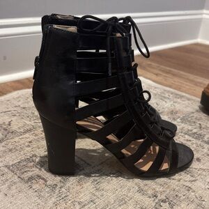 XOXO Black Lace-Up Heeled Sandals